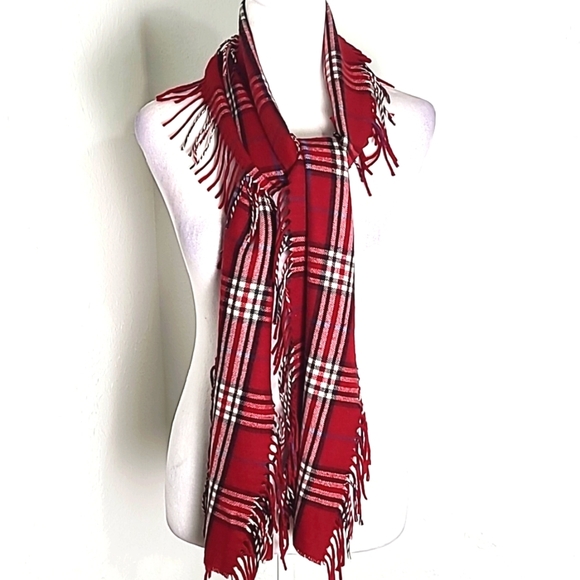 COPY - Preston & York Red, Black & White Plaid Scarf with Fringe on each Side - Picture 1 of 8